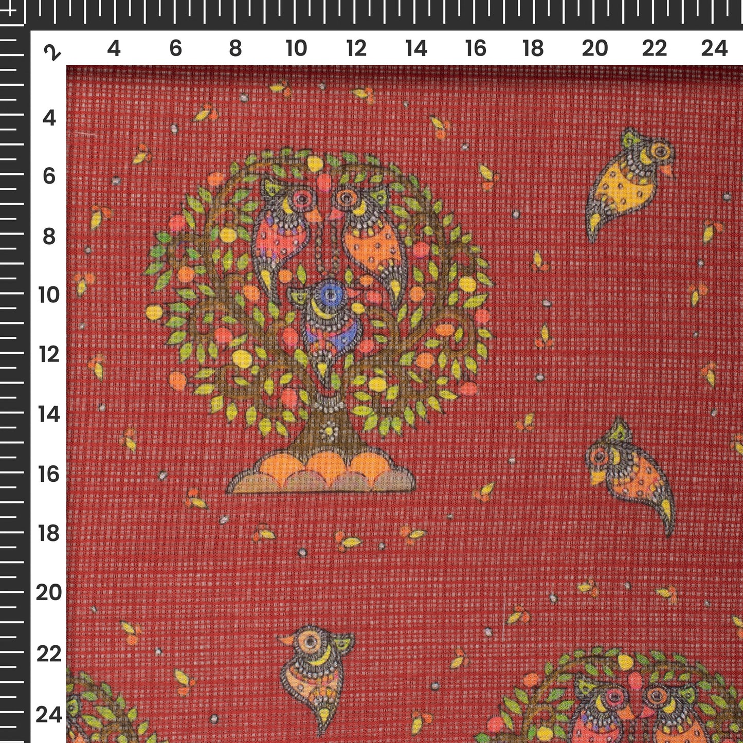 Maroon And Green Madhuvanii Digital Printed Kota Doria Fabric