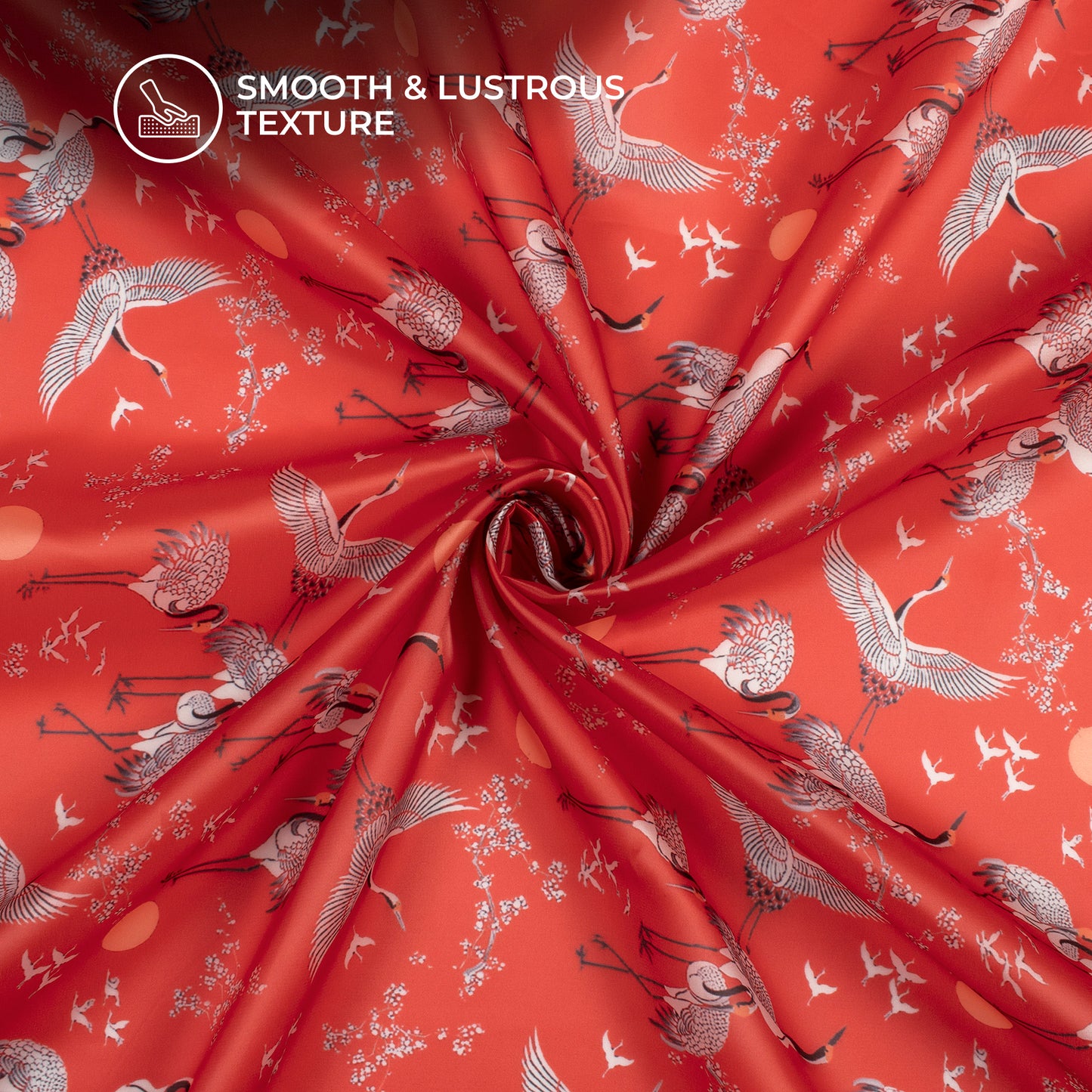 Cherry Red Bird Digital Print Organza Satin Fabric