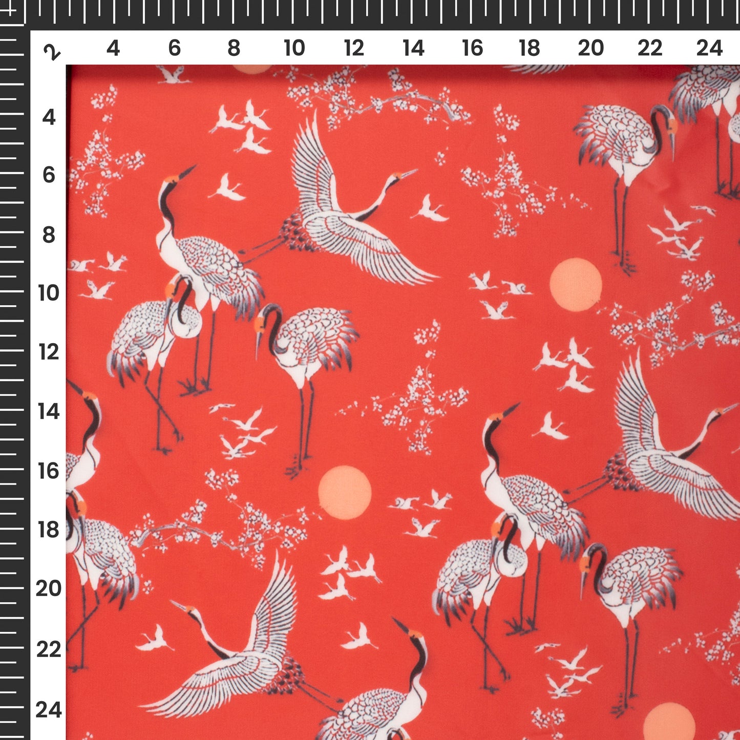 Cherry Red Bird Digital Print Organza Satin Fabric