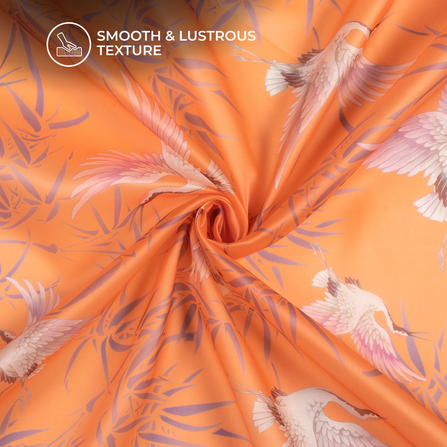 Orange Bird Digital Print Organza Satin Fabric