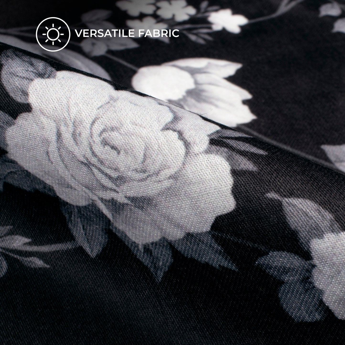 Black Floral Digital Print Poly Glazed Cotton Fabric