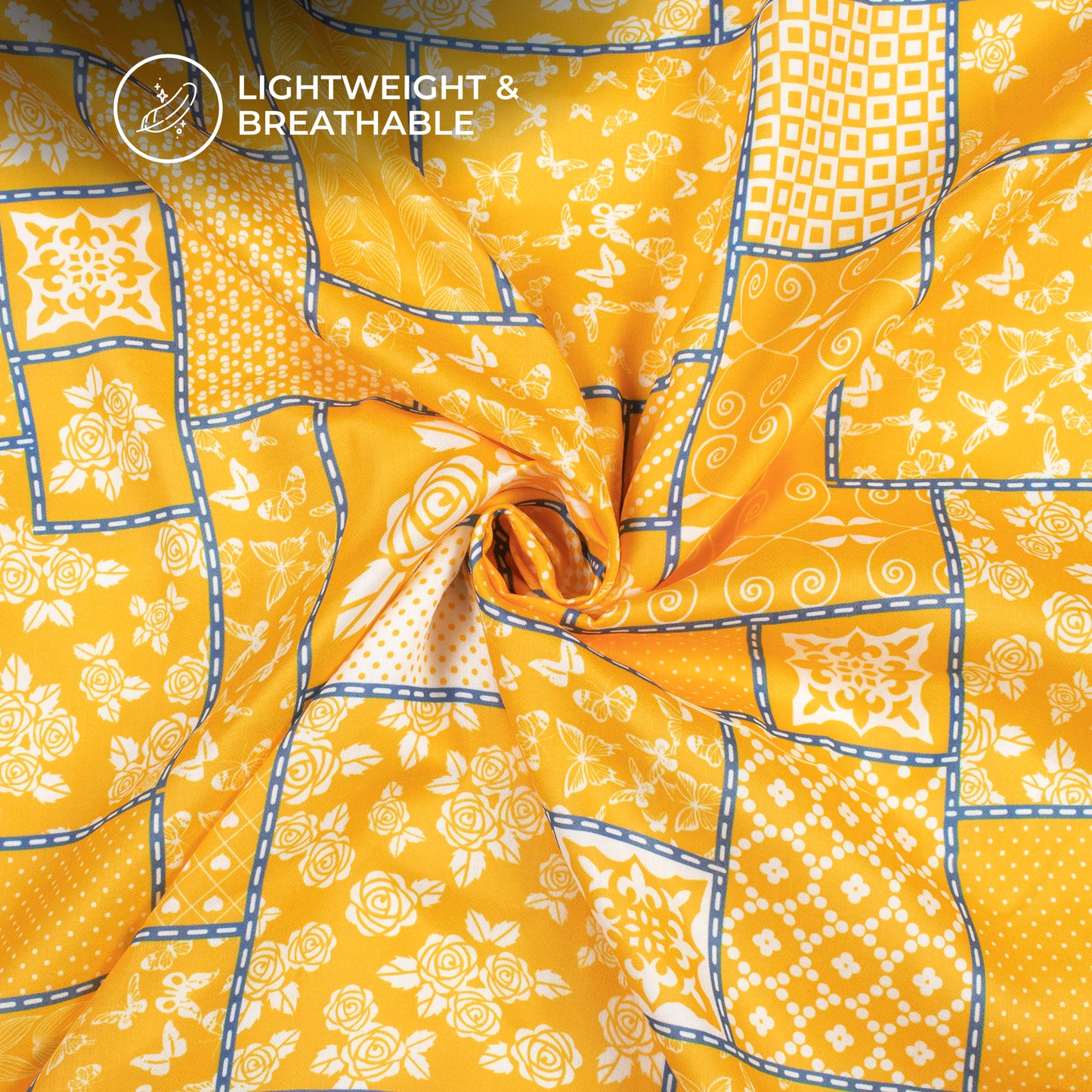 Butter Yellow Geometrical Digital Print Poly Glazed Cotton Fabric