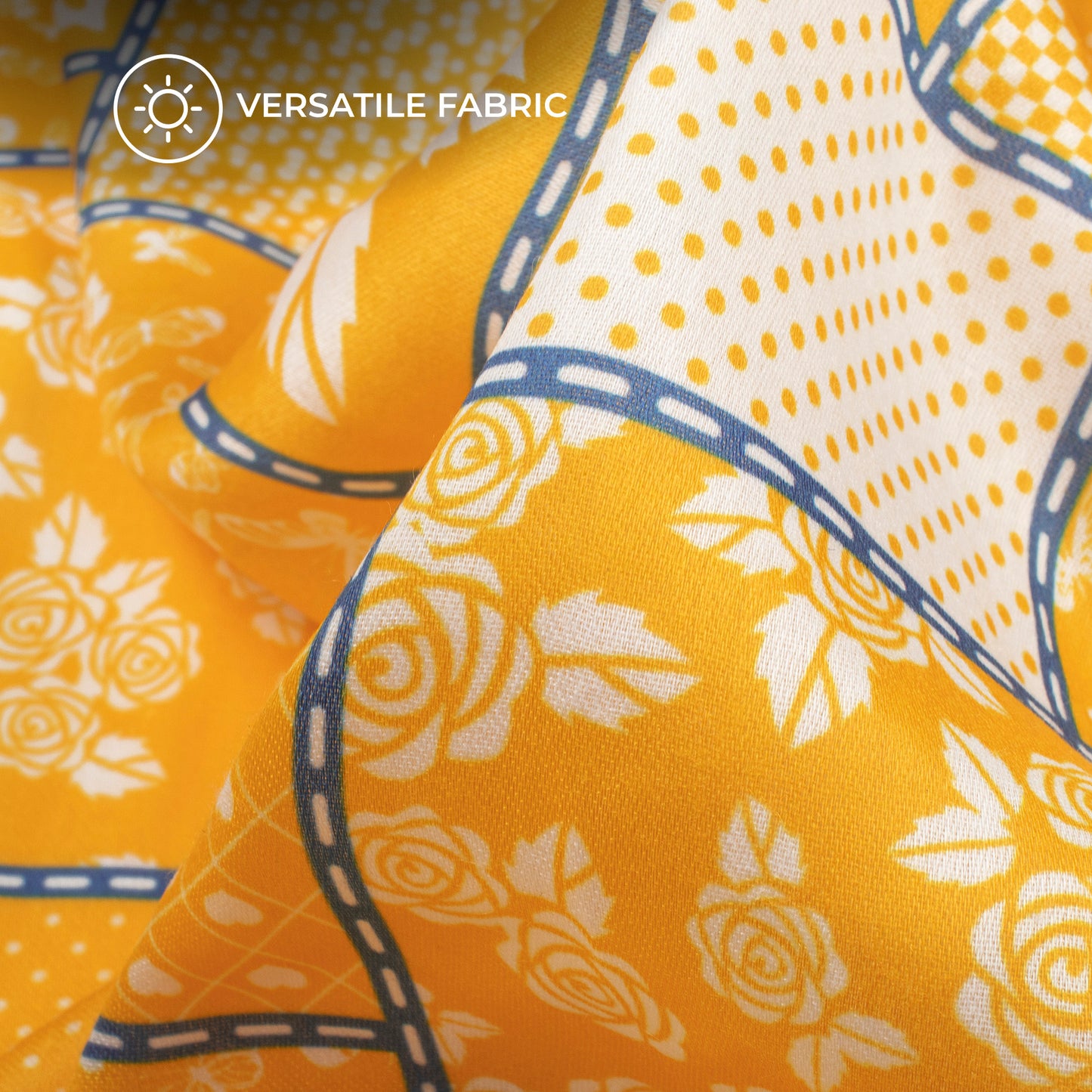 Butter Yellow Geometrical Digital Print Poly Glazed Cotton Fabric