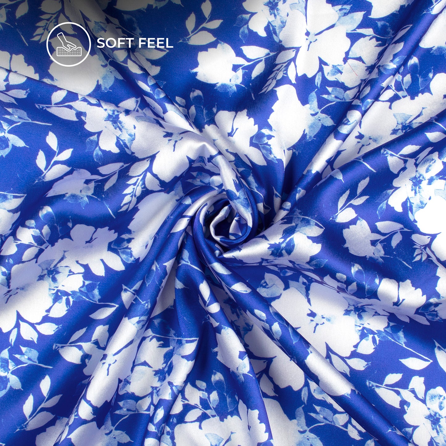 Royal blue Floral Digital Print Japan Satin Fabric