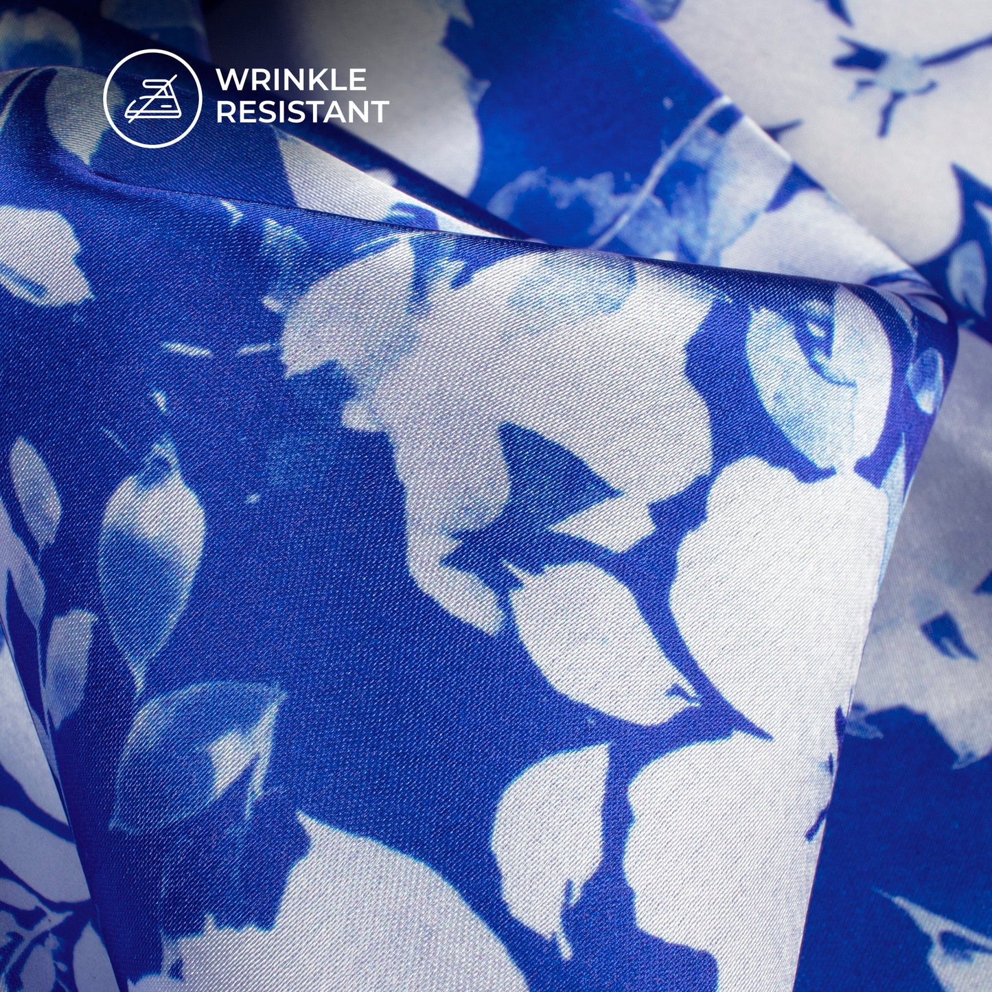 Royal blue Floral Digital Print Japan Satin Fabric