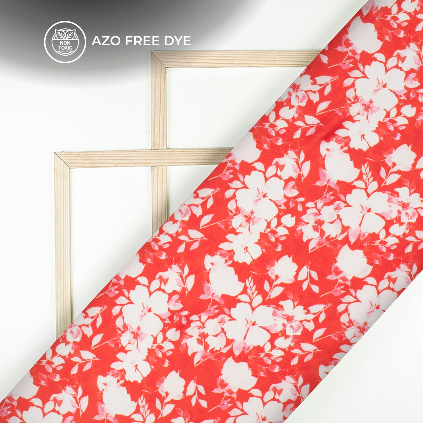 Scarlet Red Floral Digital Print Japan Satin Fabric