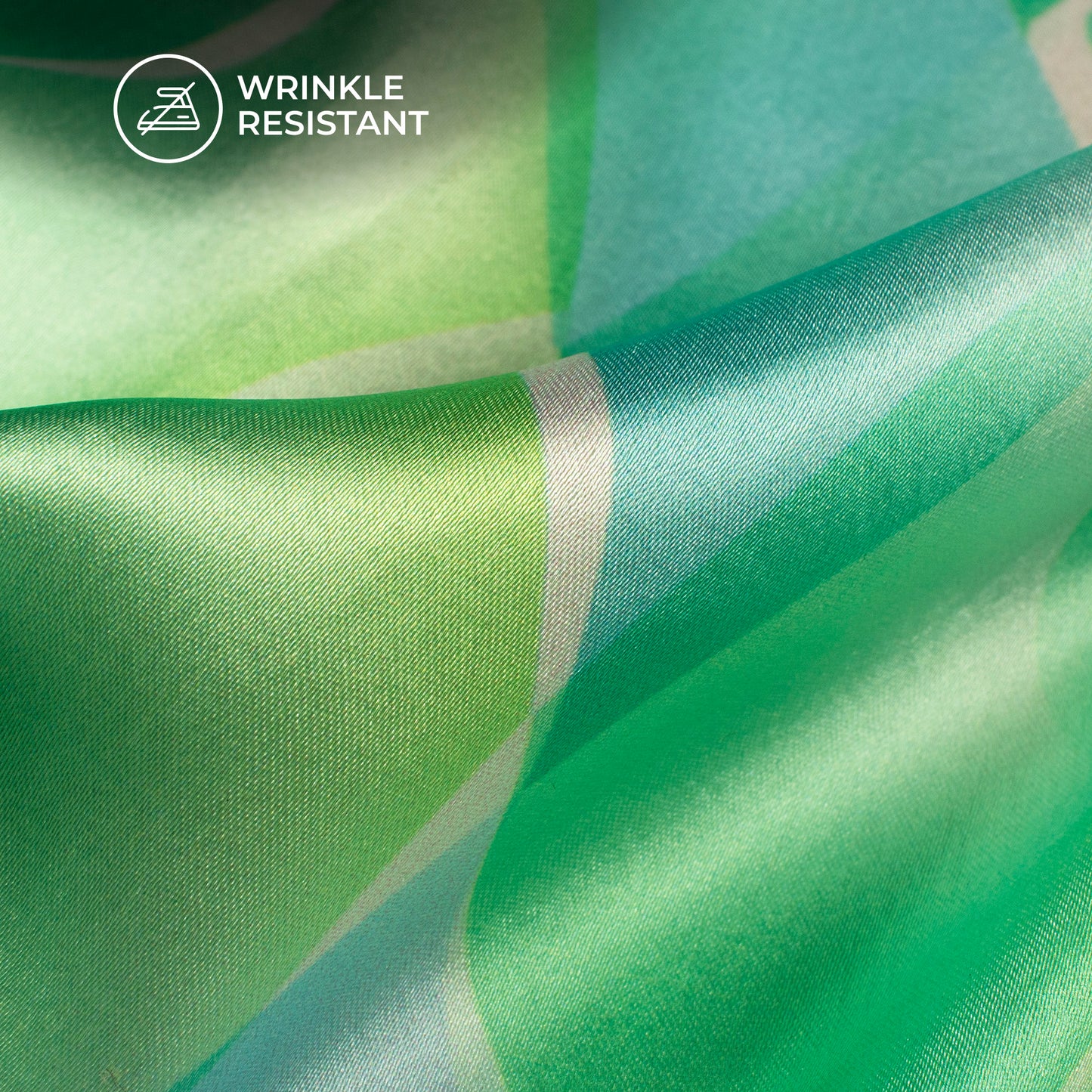 Sheen Green Geometrical Digital Print Japan Satin Fabric