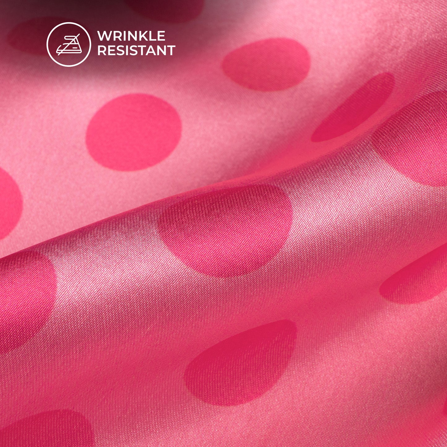 Deep Pink Polka Dots Digital Print Japan Satin Fabric