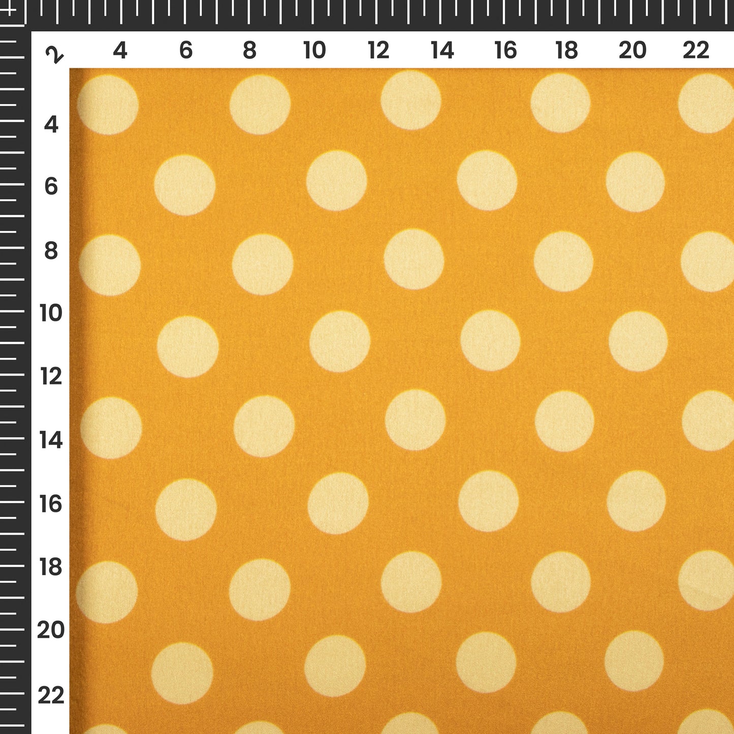 Golden Yellow Poka Dots Digital Print Japan Satin Fabric