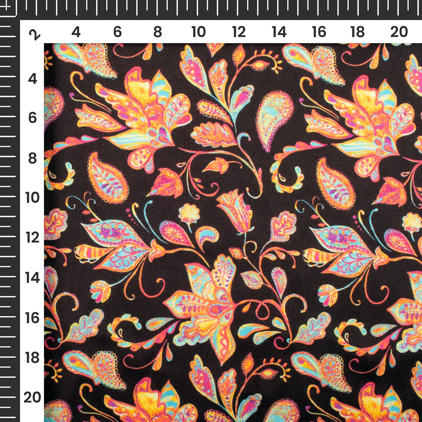 Black Floral Digital Print Japan Satin Fabric