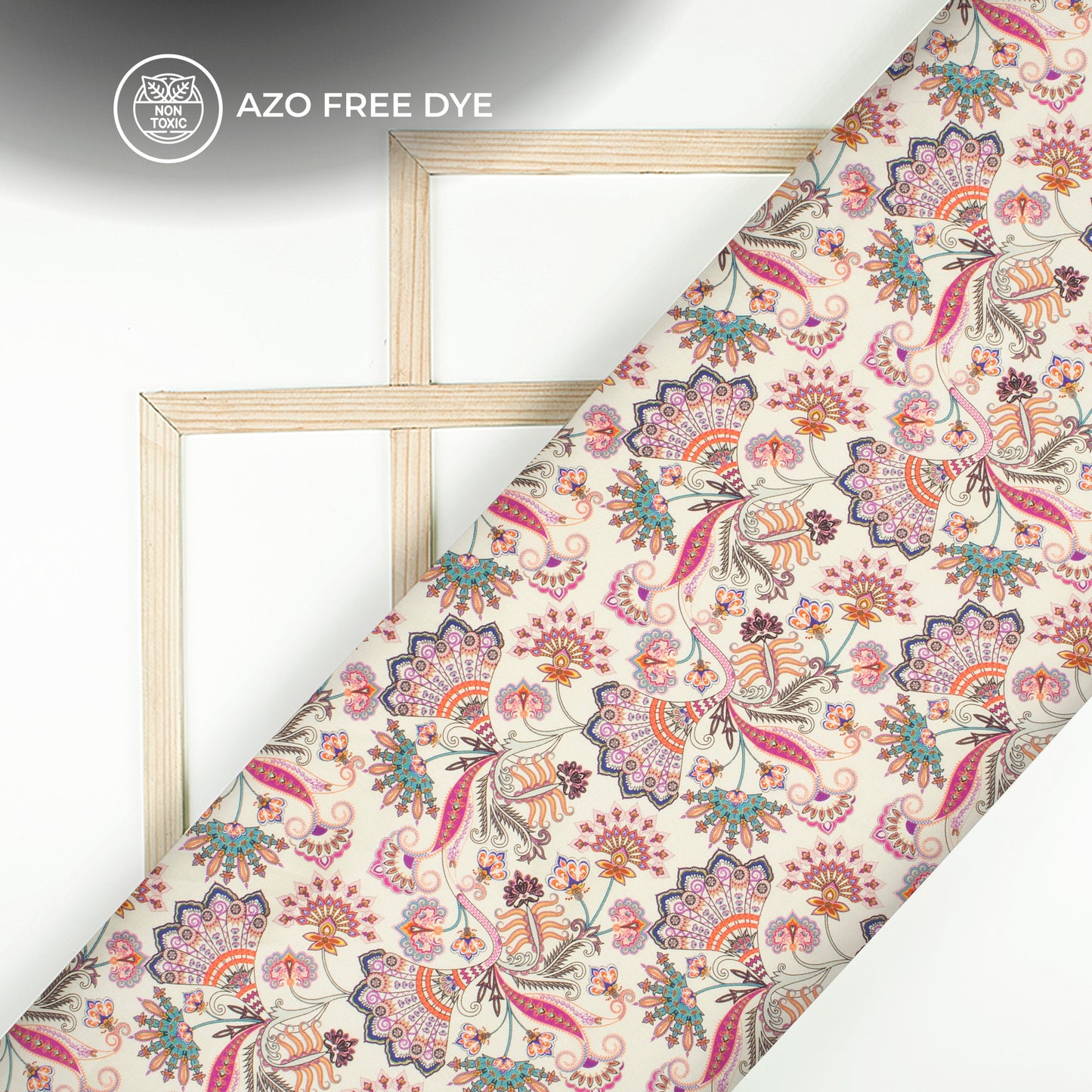 Cream Floral Digital Print Japan Satin Fabric