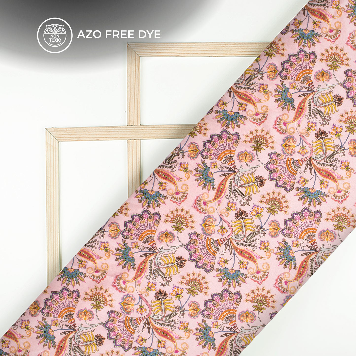 Baby Pink Floral Digital Print Japan Satin Fabric