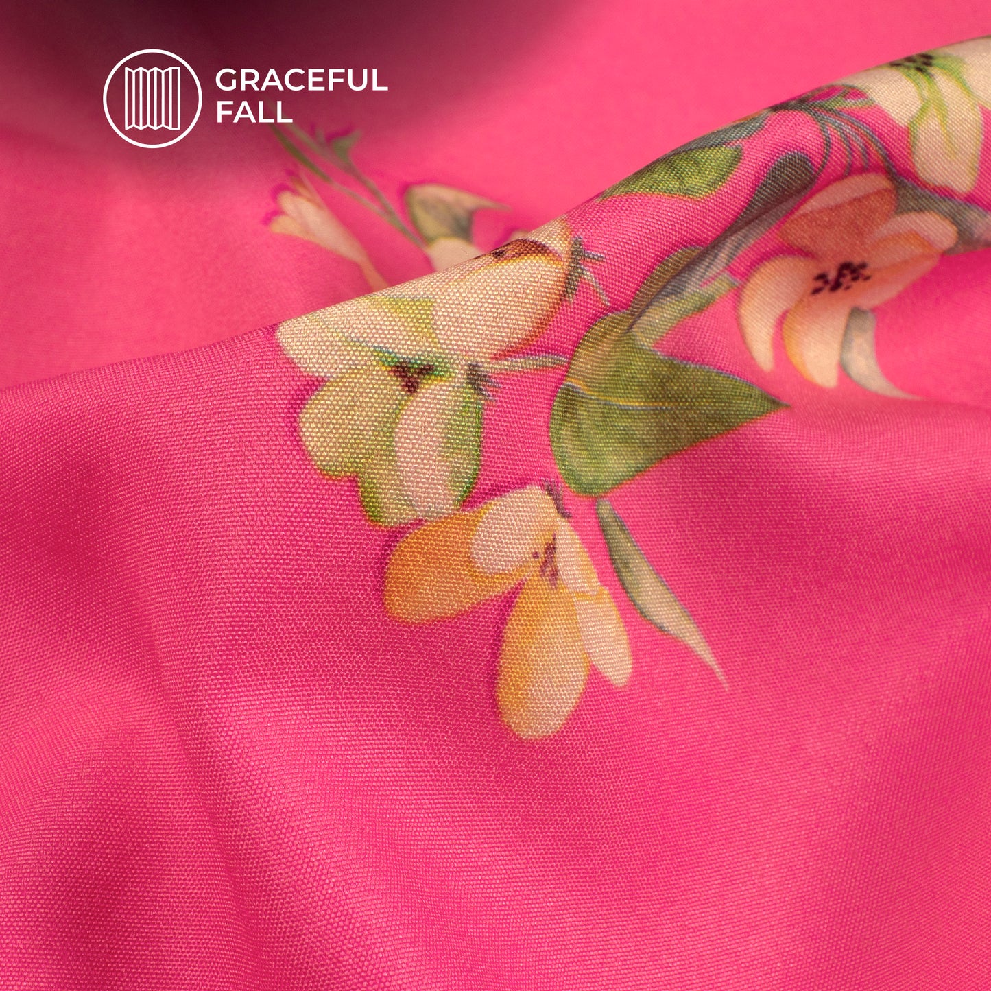 Fuscia Pink Floral Digital Print Butter Crepe Fabric