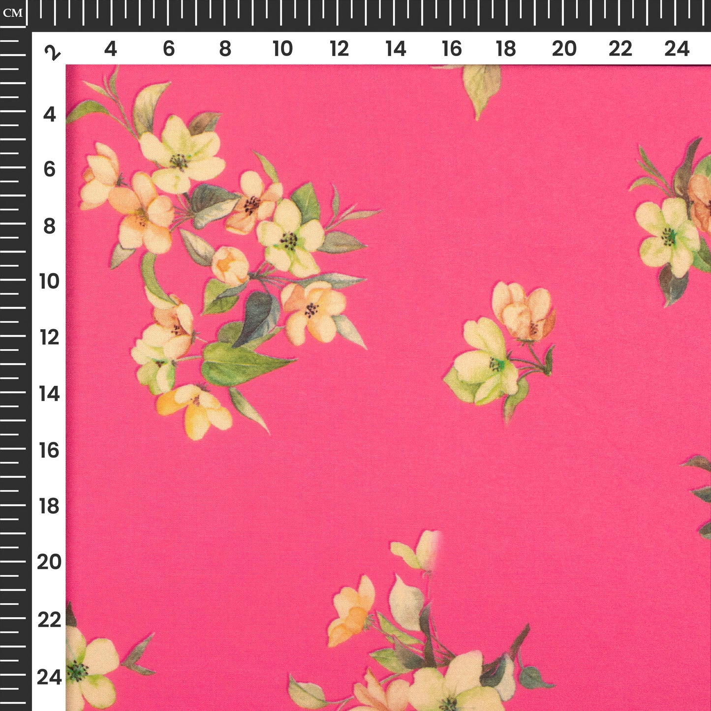 Fuscia Pink Floral Digital Print Butter Crepe Fabric