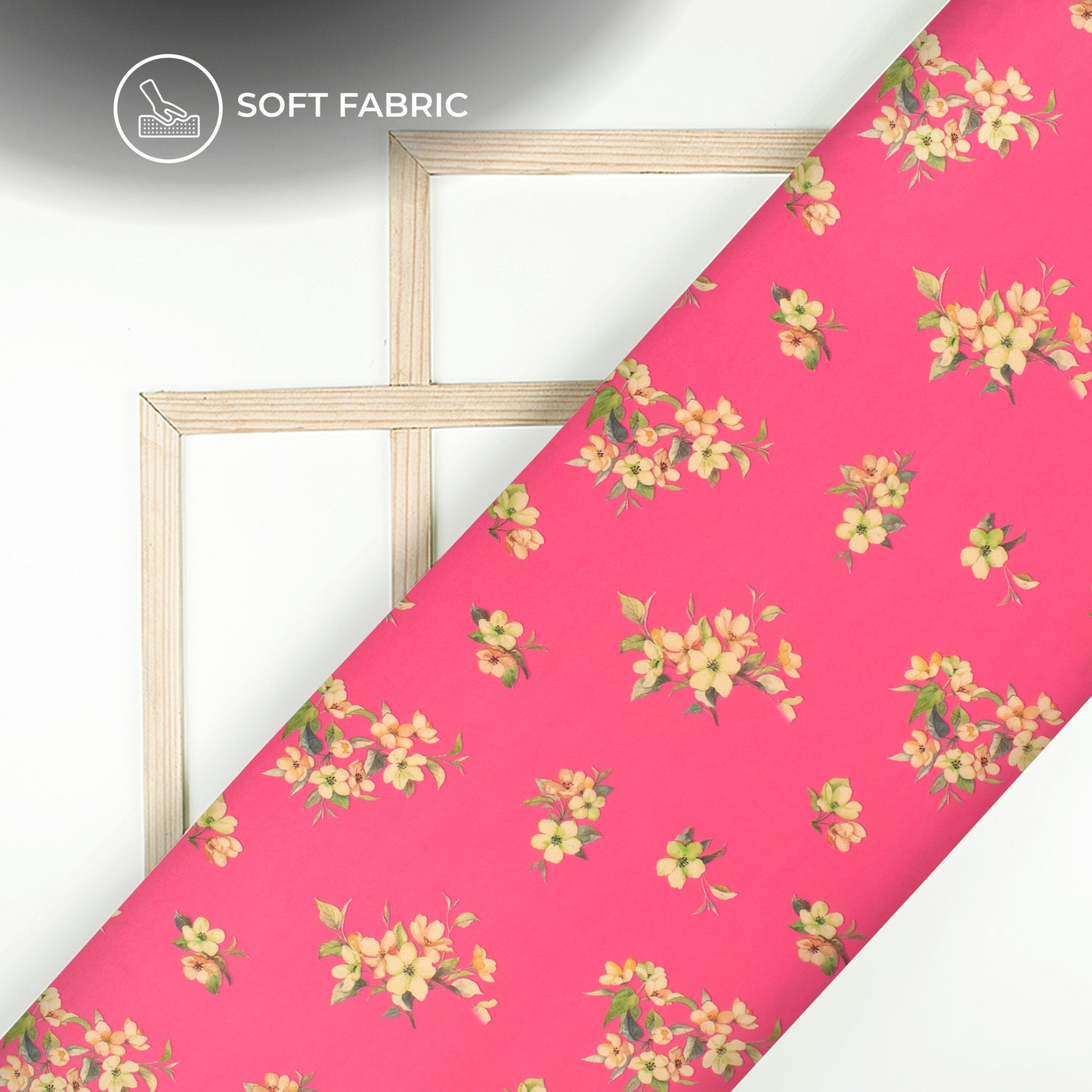 Fuscia Pink Floral Digital Print Butter Crepe Fabric