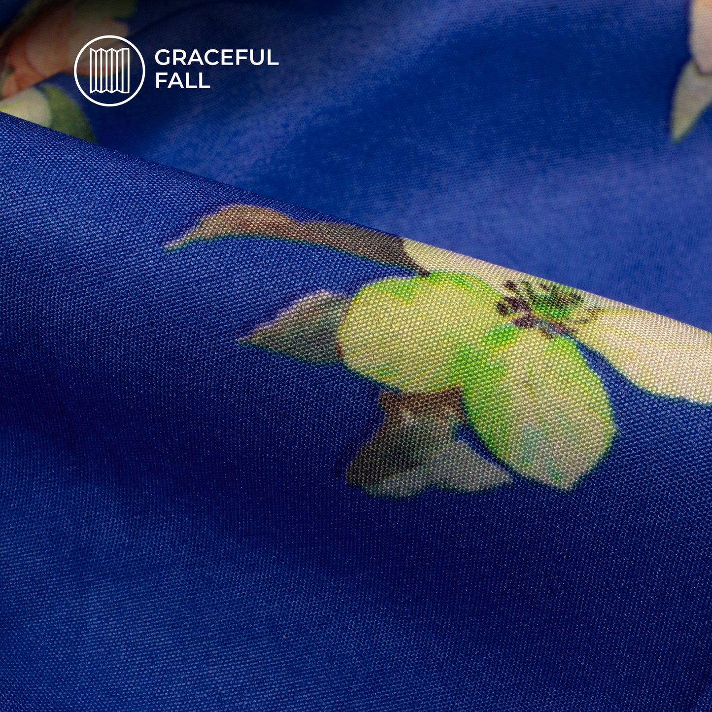 Royal Blue Floral Digital Print Butter Crepe Fabric