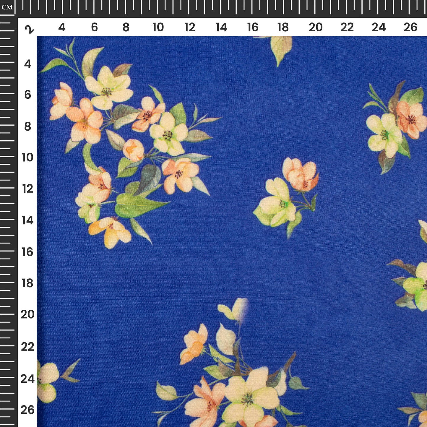 Royal Blue Floral Digital Print Butter Crepe Fabric