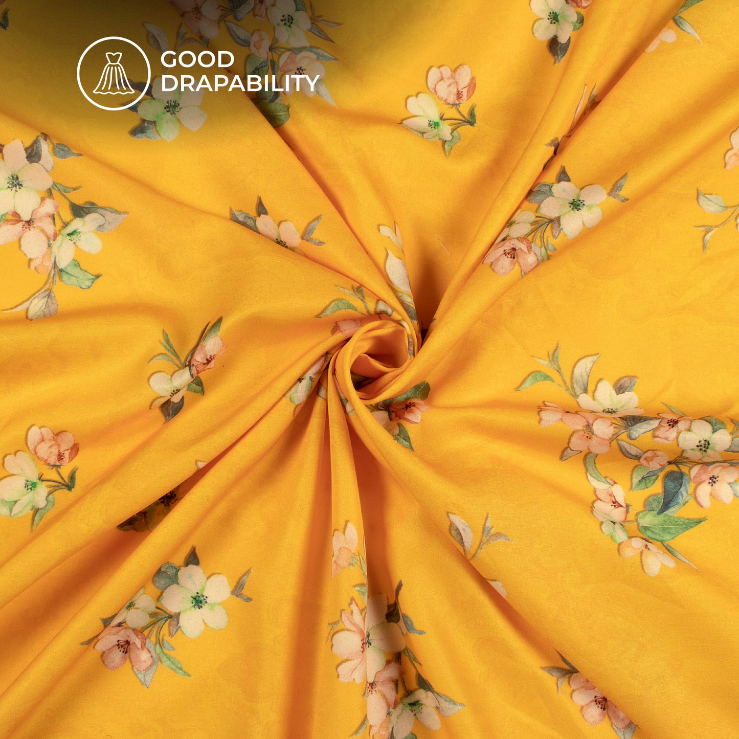 Gold Yellow Floral Digital Print Butter Crepe Fabric