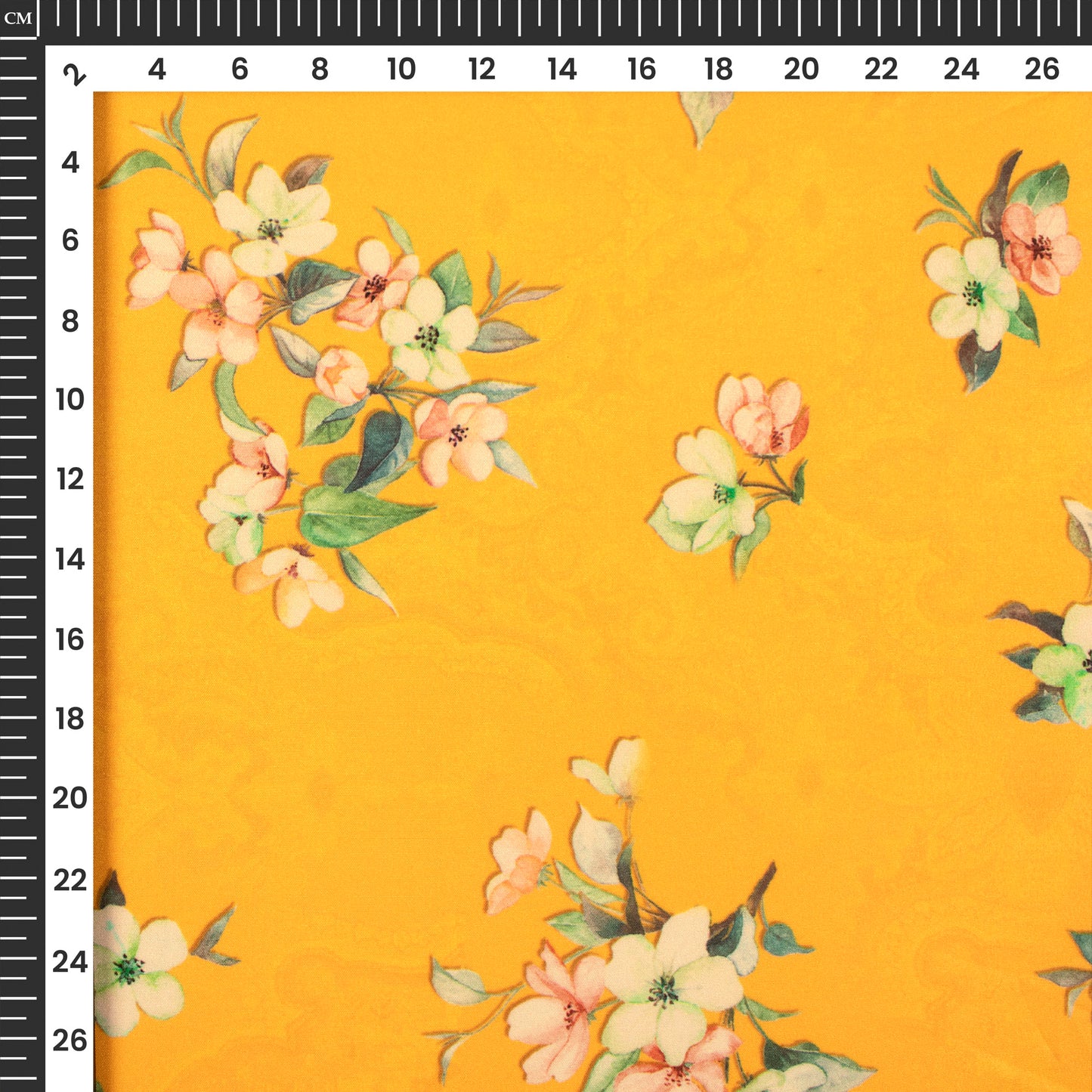 Gold Yellow Floral Digital Print Butter Crepe Fabric