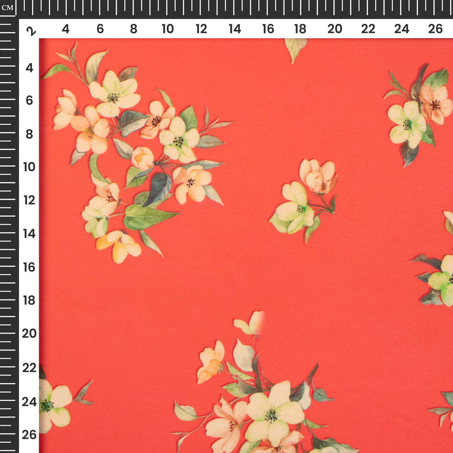 Candy Red Floral Digital Print Butter Crepe Fabric