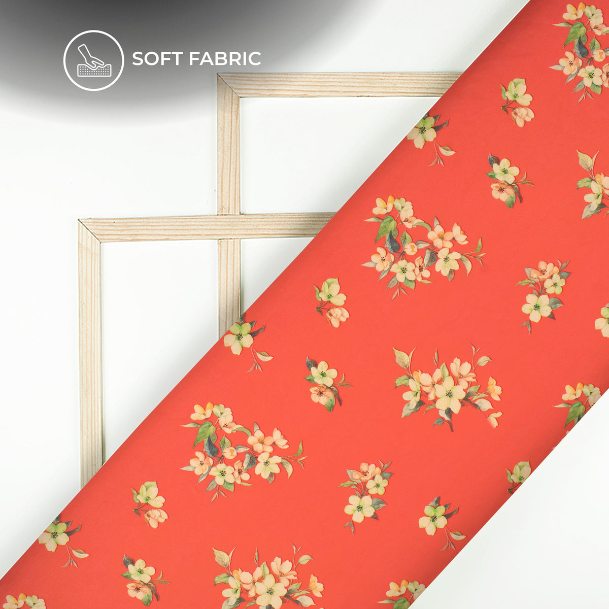 Candy Red Floral Digital Print Butter Crepe Fabric