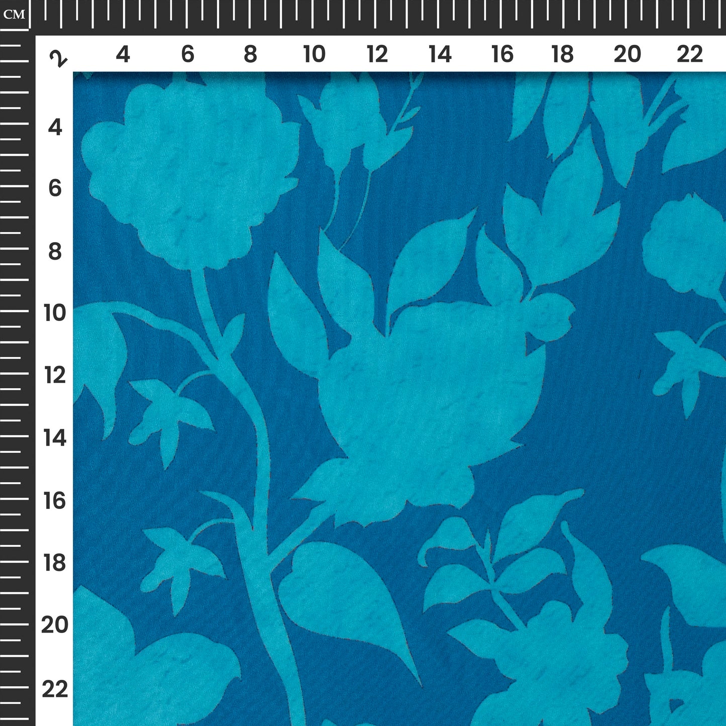 Azure Blue Floral Digital Print Butter Crepe Fabric