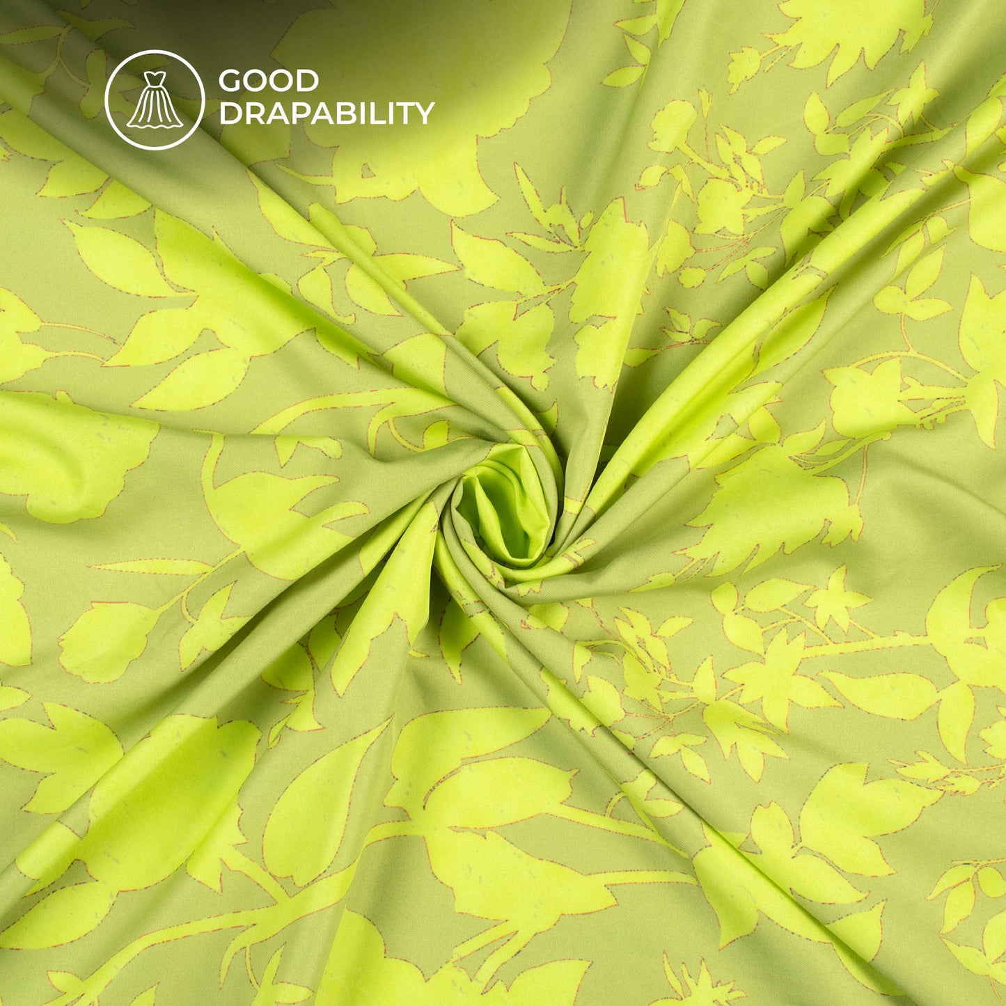 Lime Green Floral Digital Print Butter Crepe Fabric