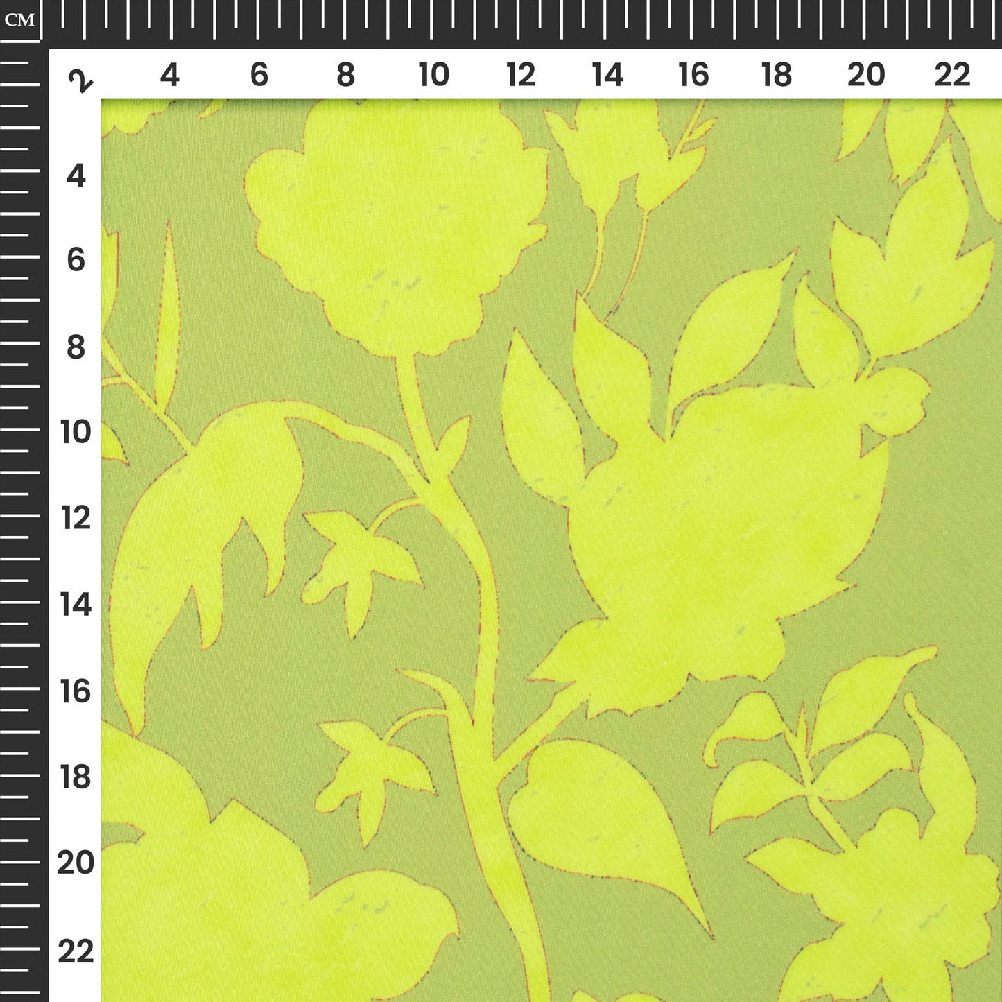Lime Green Floral Digital Print Butter Crepe Fabric