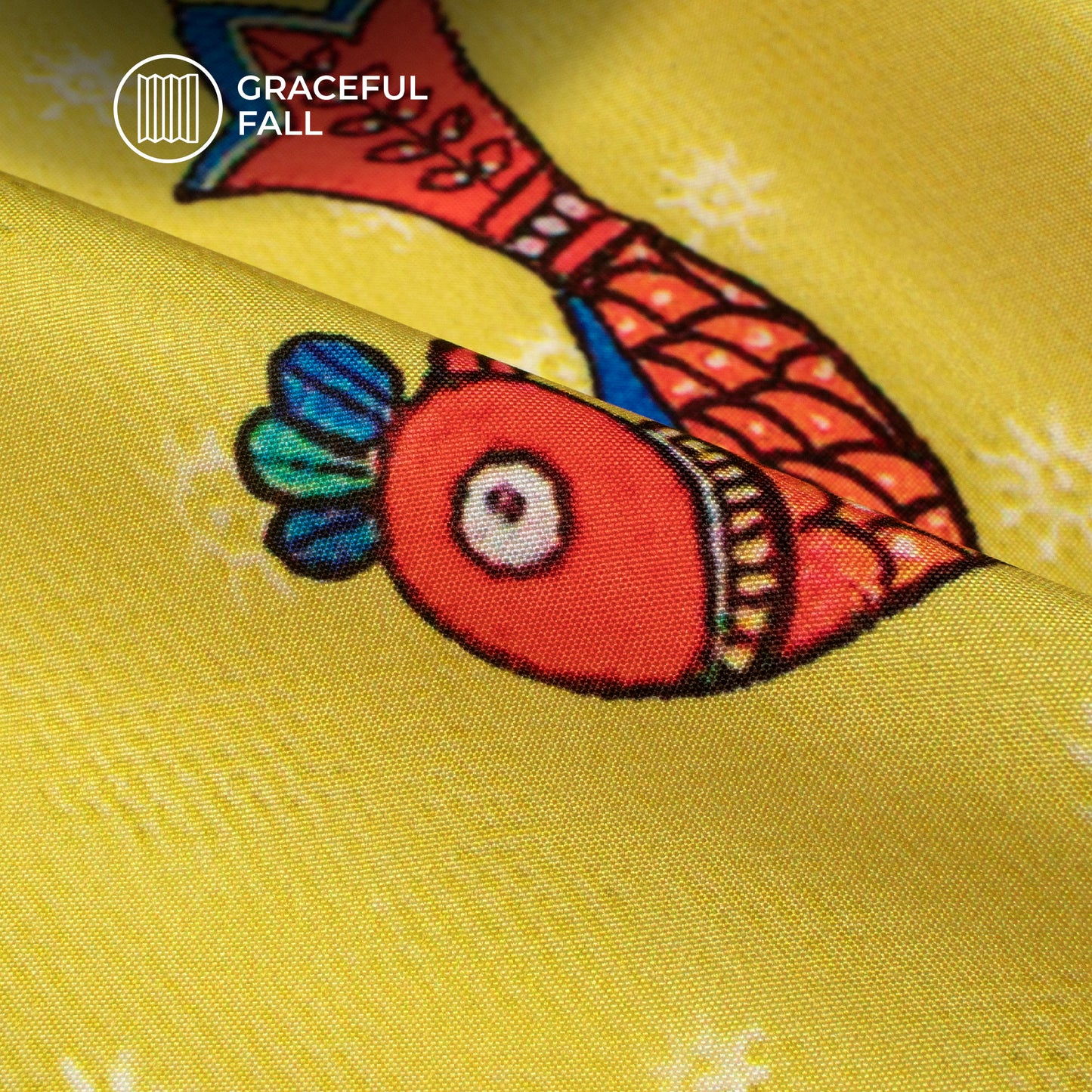 Corn Yellow Madhubani Digital Print Butter Crepe Fabric