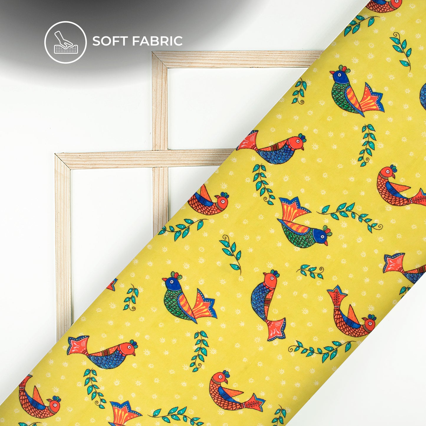 Corn Yellow Madhuvanii Digital Print Butter Crepe Fabric