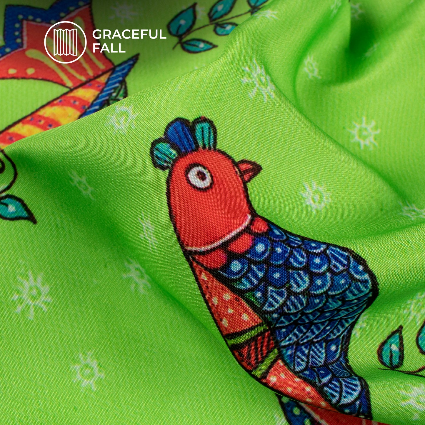 kelly Green Madhuvanii Digital Print Butter Crepe Fabric