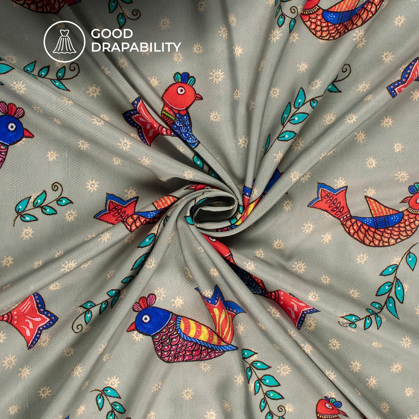 Misty Gray Madhuvanii Digital Print Butter Crepe Fabric