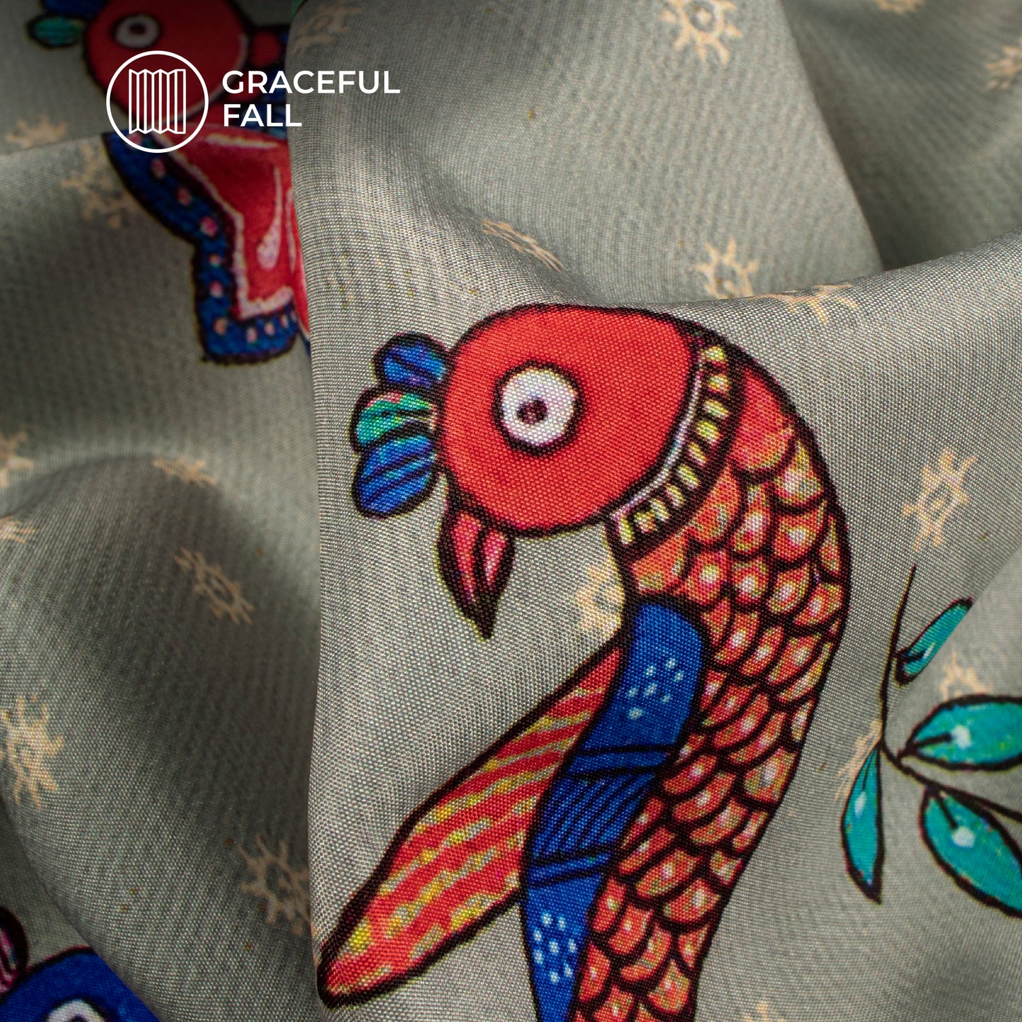 Misty Gray Madhuvanii Digital Print Butter Crepe Fabric