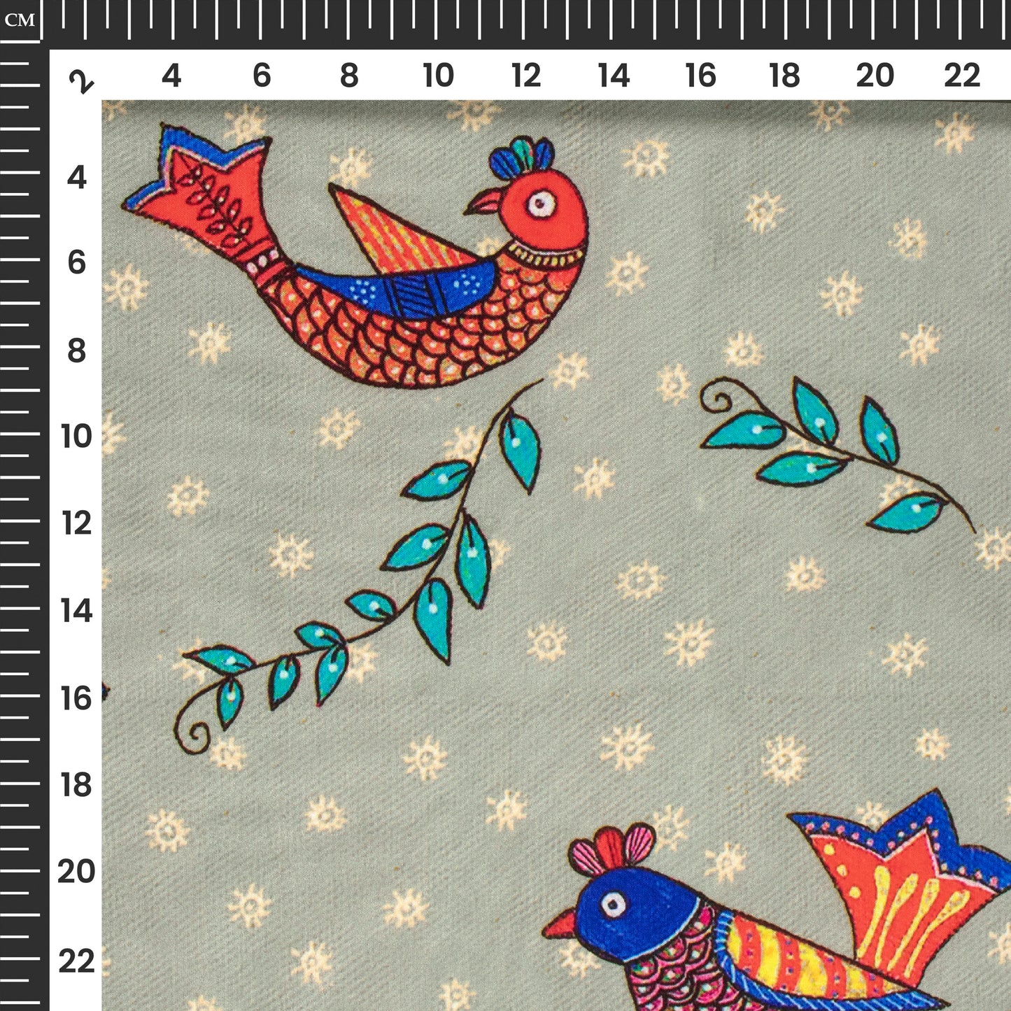 Misty Gray Madhuvanii Digital Print Butter Crepe Fabric