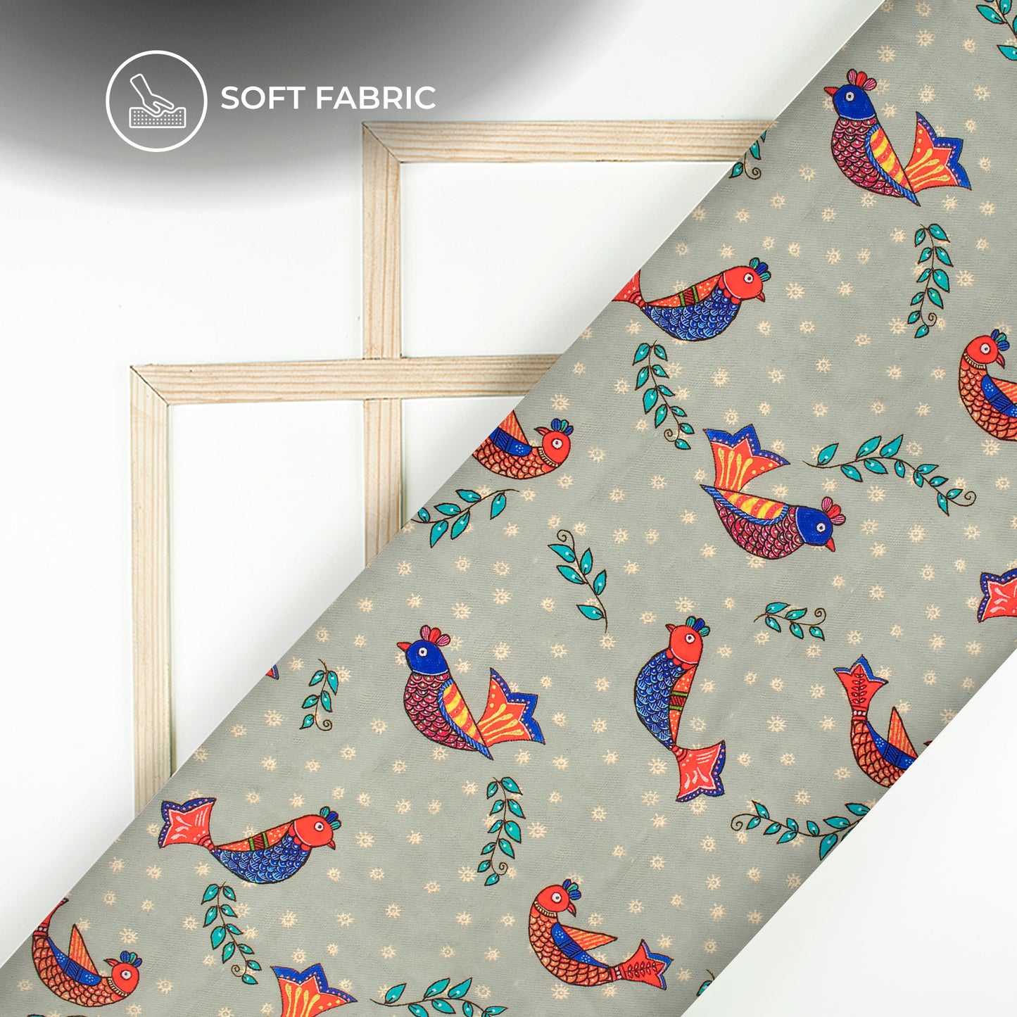 Misty Gray Madhuvanii Digital Print Butter Crepe Fabric