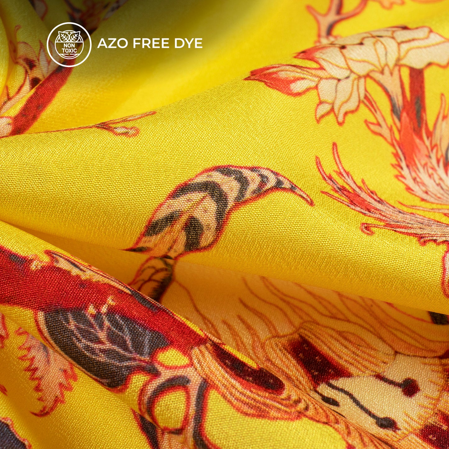 Yellow Floral Pattern Digital Print Crepe Silk Fabric