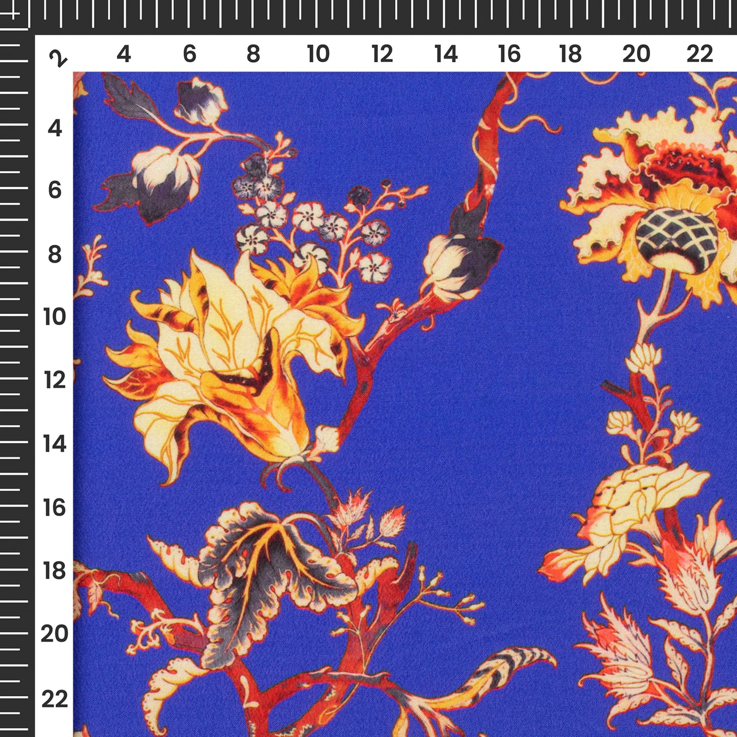 Royal Blue Floral Pattern Digital Print Crepe Silk Fabric