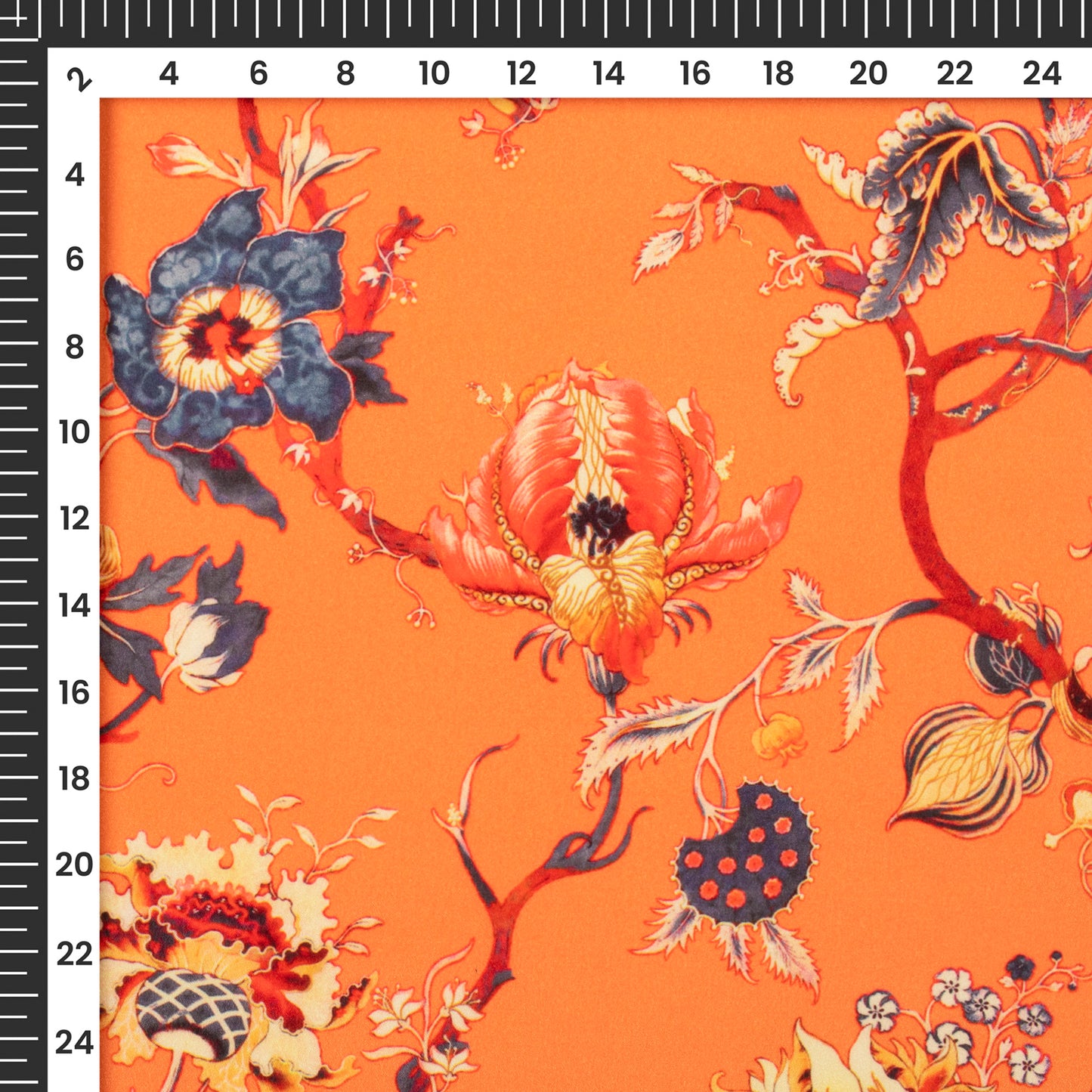 Orange Floral Pattern Digital Print Crepe Silk Fabric