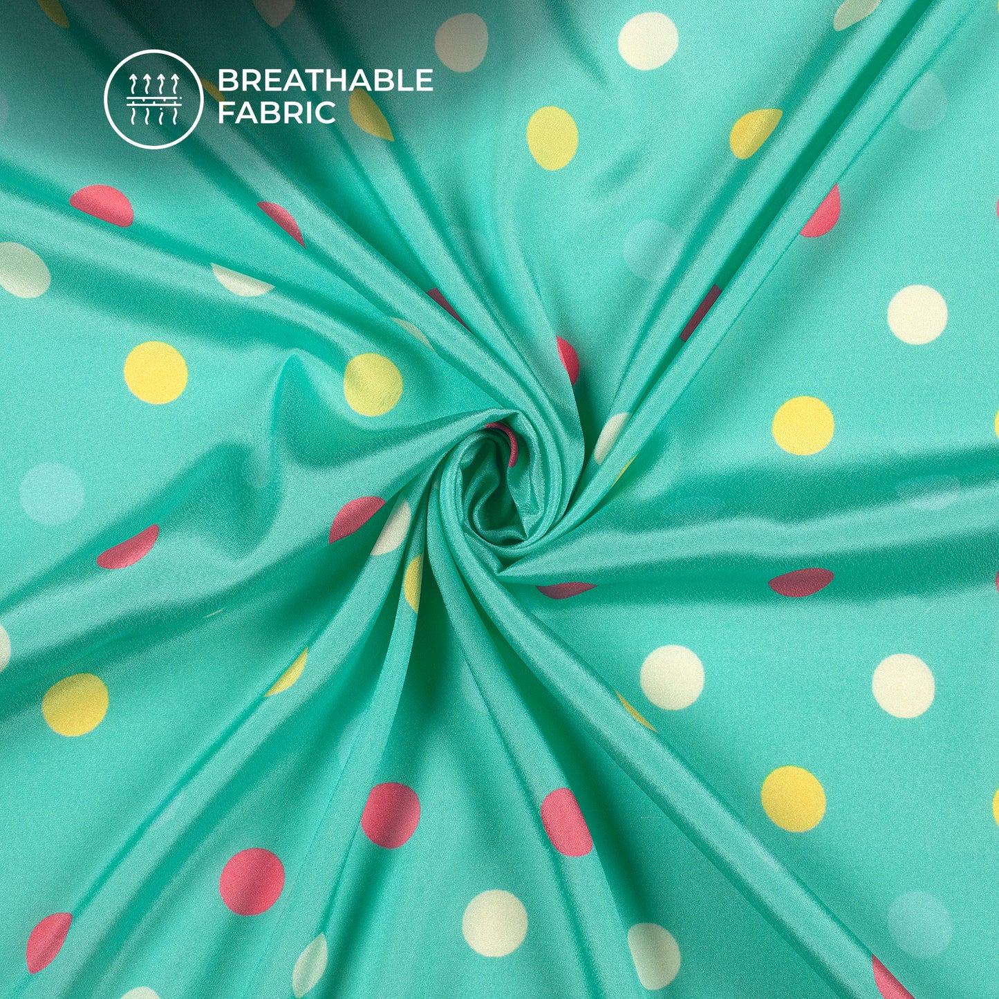Mint Green Polka Dots Pattern Digital Print Crepe Silk Fabric
