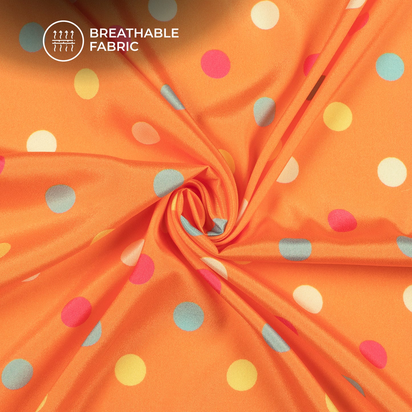 Orange Polka Dots Pattern Digital Print Crepe Silk Fabric