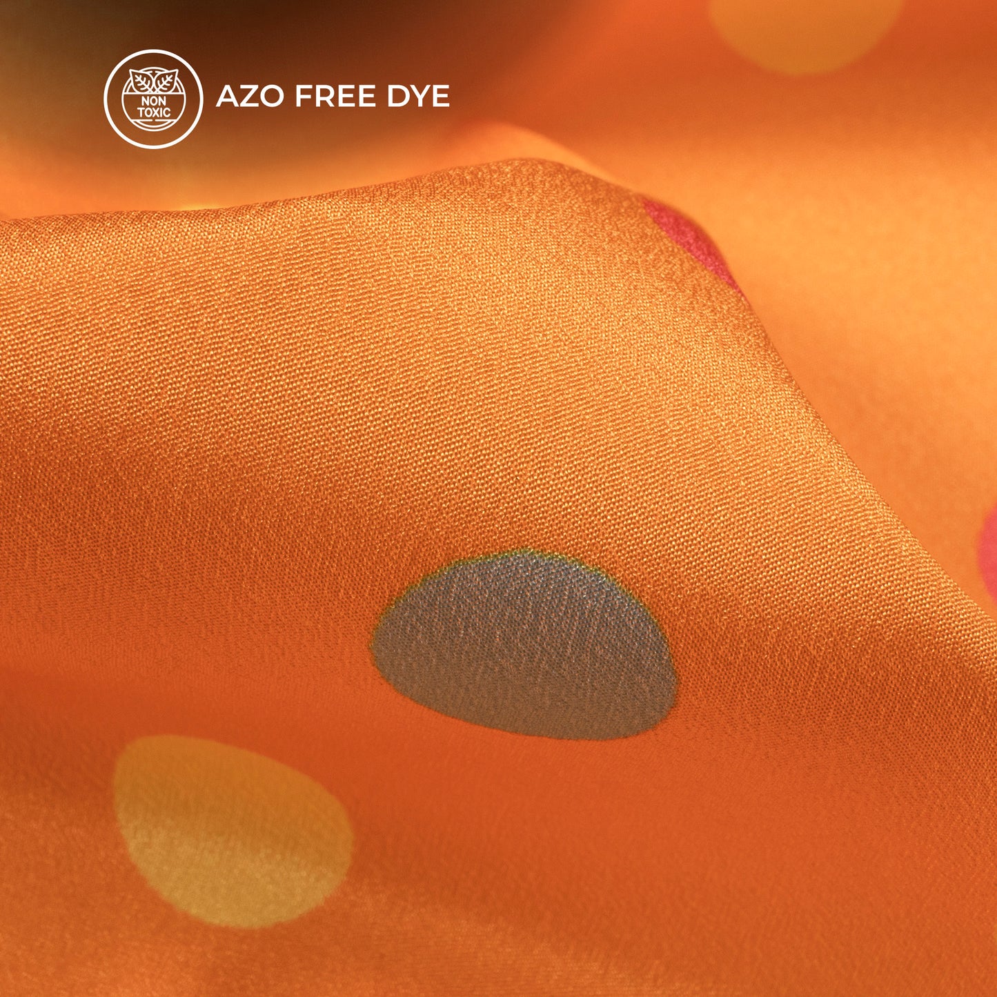 Orange Polka Dots Pattern Digital Print Crepe Silk Fabric