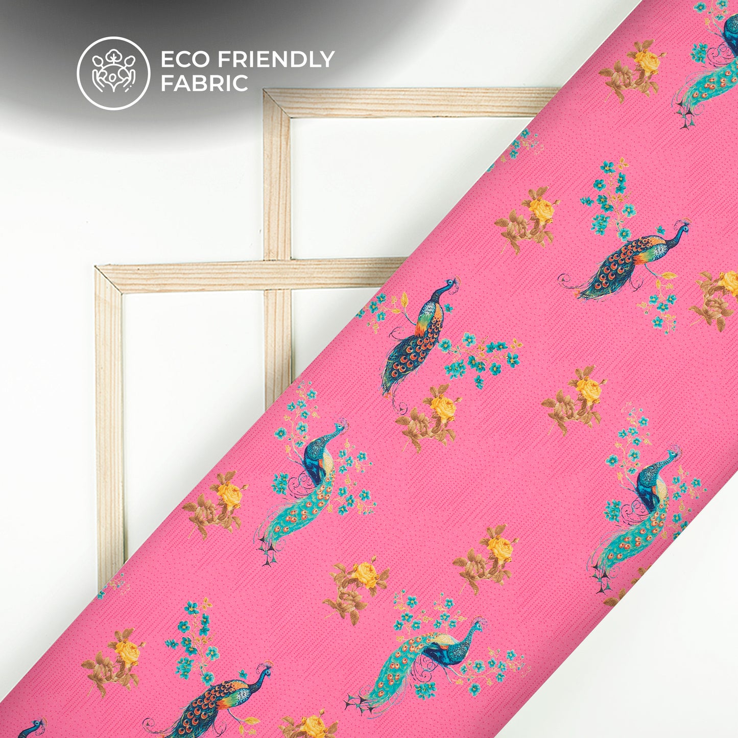 Pink Peacock Pattern Digital Print Crepe Silk Fabric