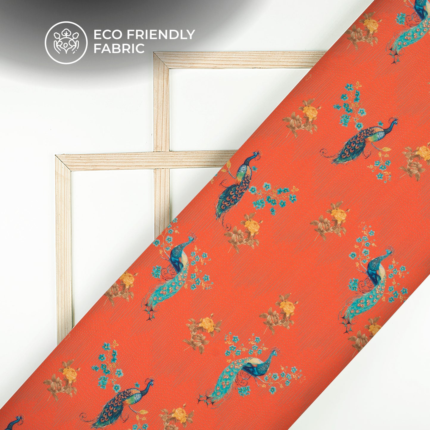 Orange Soda Peacock Pattern Digital Print Crepe Silk Fabric