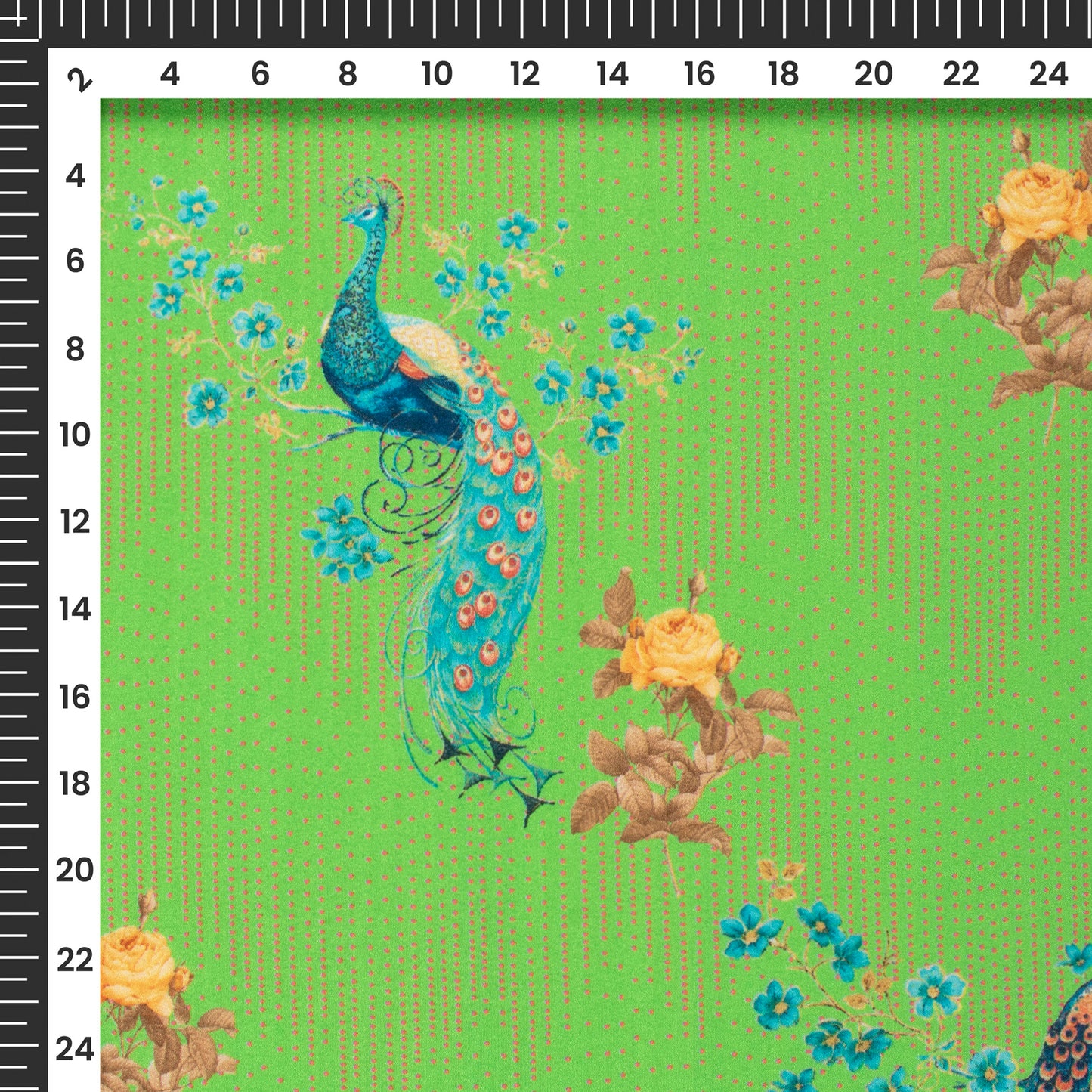 Kelly Green Peacock Pattern Digital Print Crepe Silk Fabric