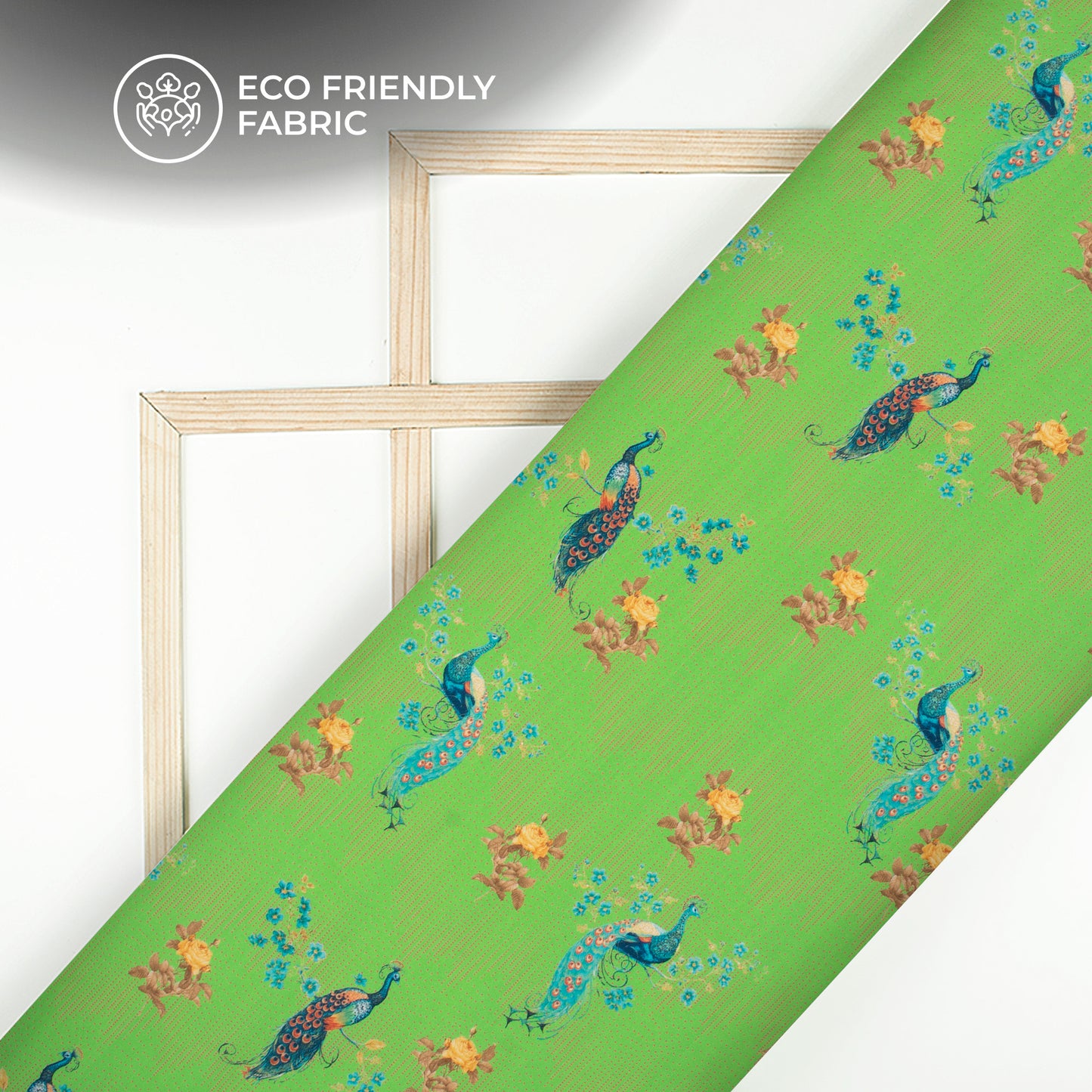 Kelly Green Peacock Pattern Digital Print Crepe Silk Fabric