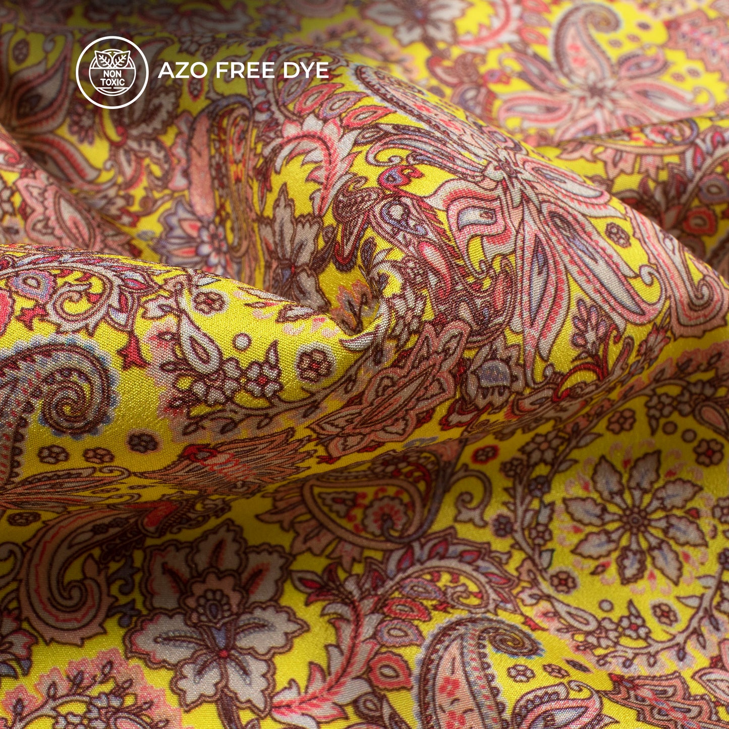 Yellow Floral Pattern Digital Print Crepe Silk Fabric