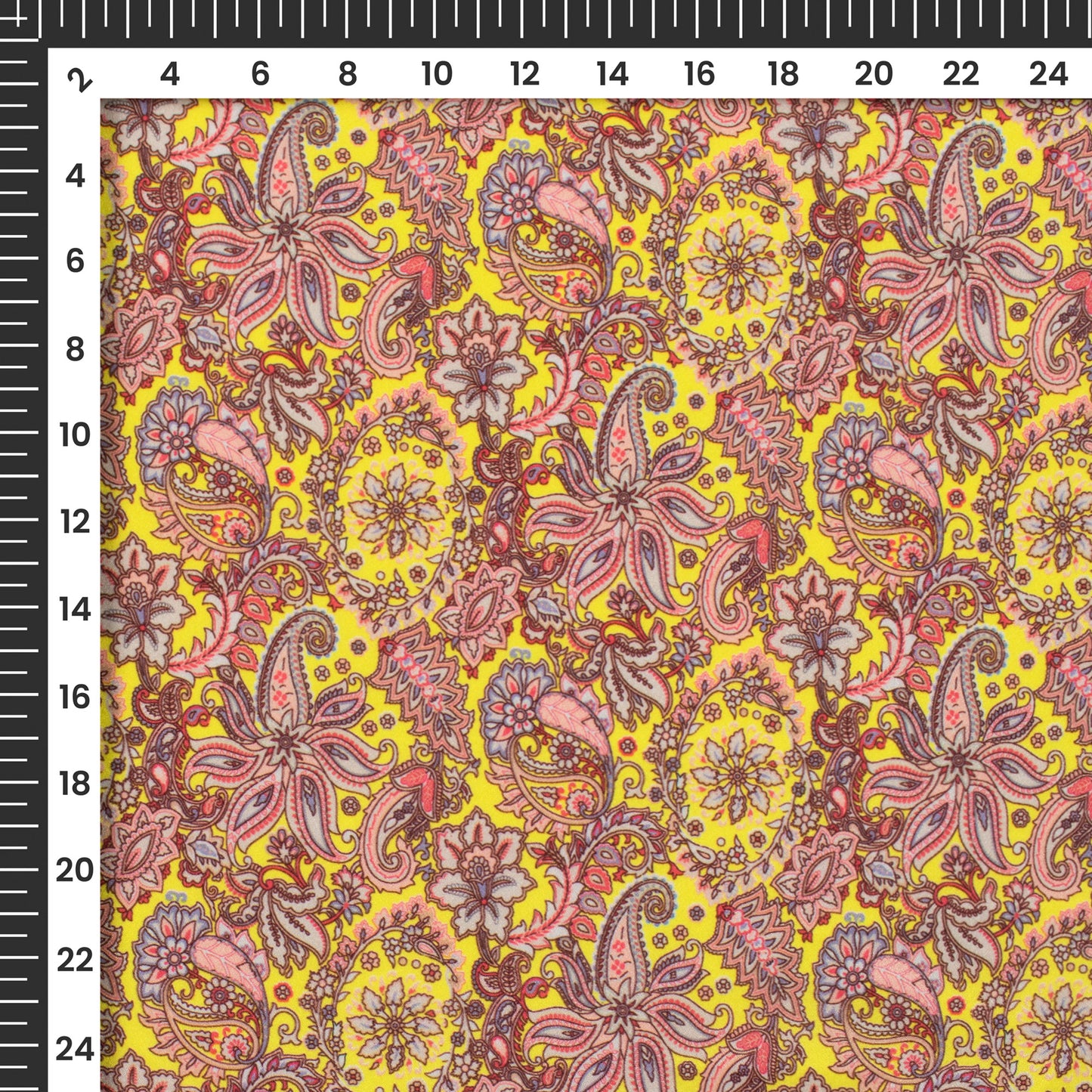 Yellow Floral Pattern Digital Print Crepe Silk Fabric