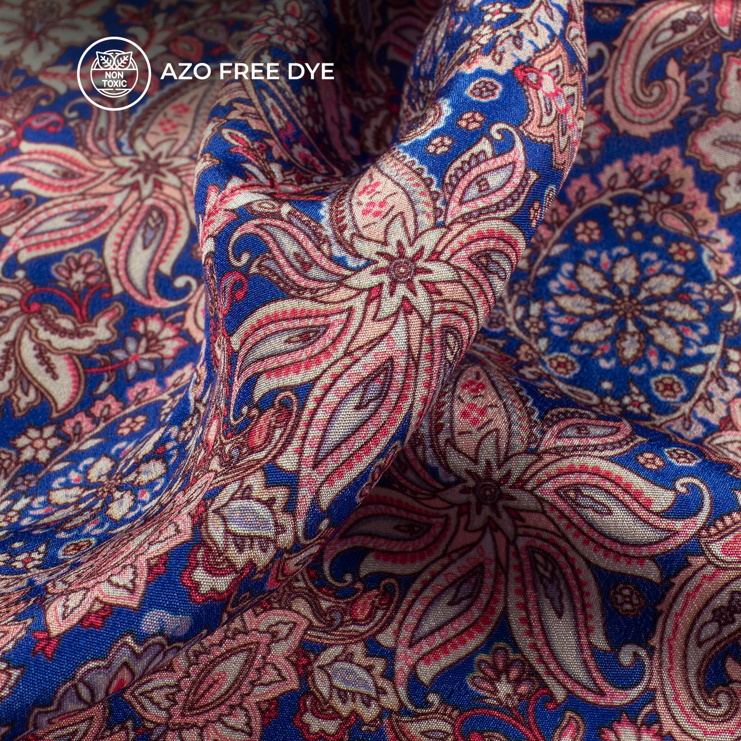 Royal Blue And Fiery Rose Floral Pattern Digital Print Crepe Silk Fabric