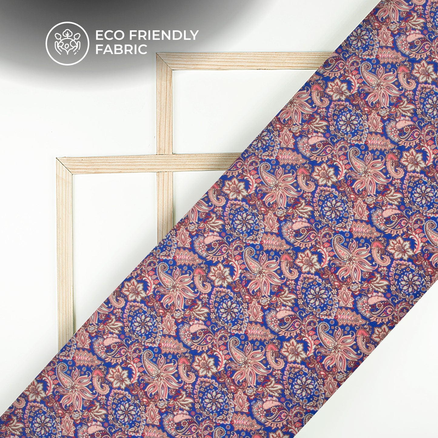 Royal Blue And Fiery Rose Floral Pattern Digital Print Crepe Silk Fabric