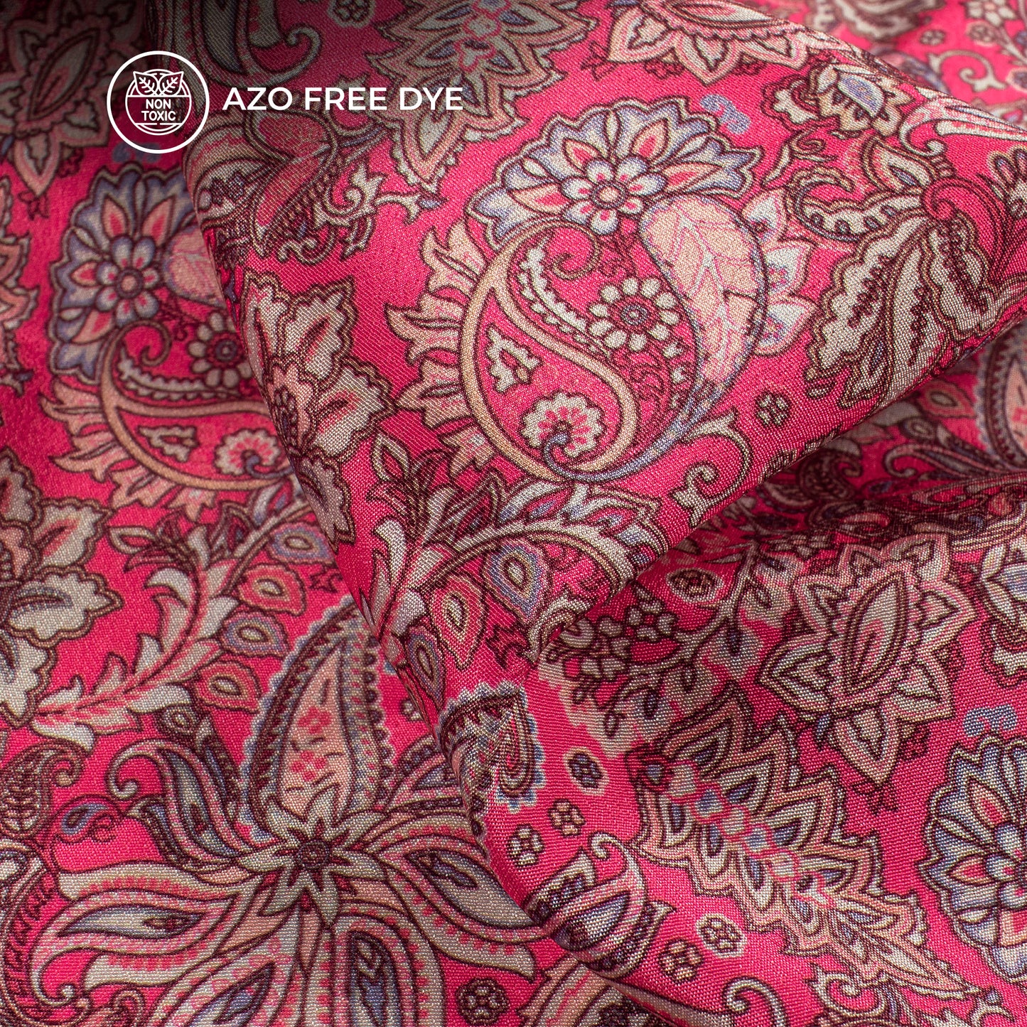 Dark Pink Floral Pattern Digital Print Crepe Silk Fabric